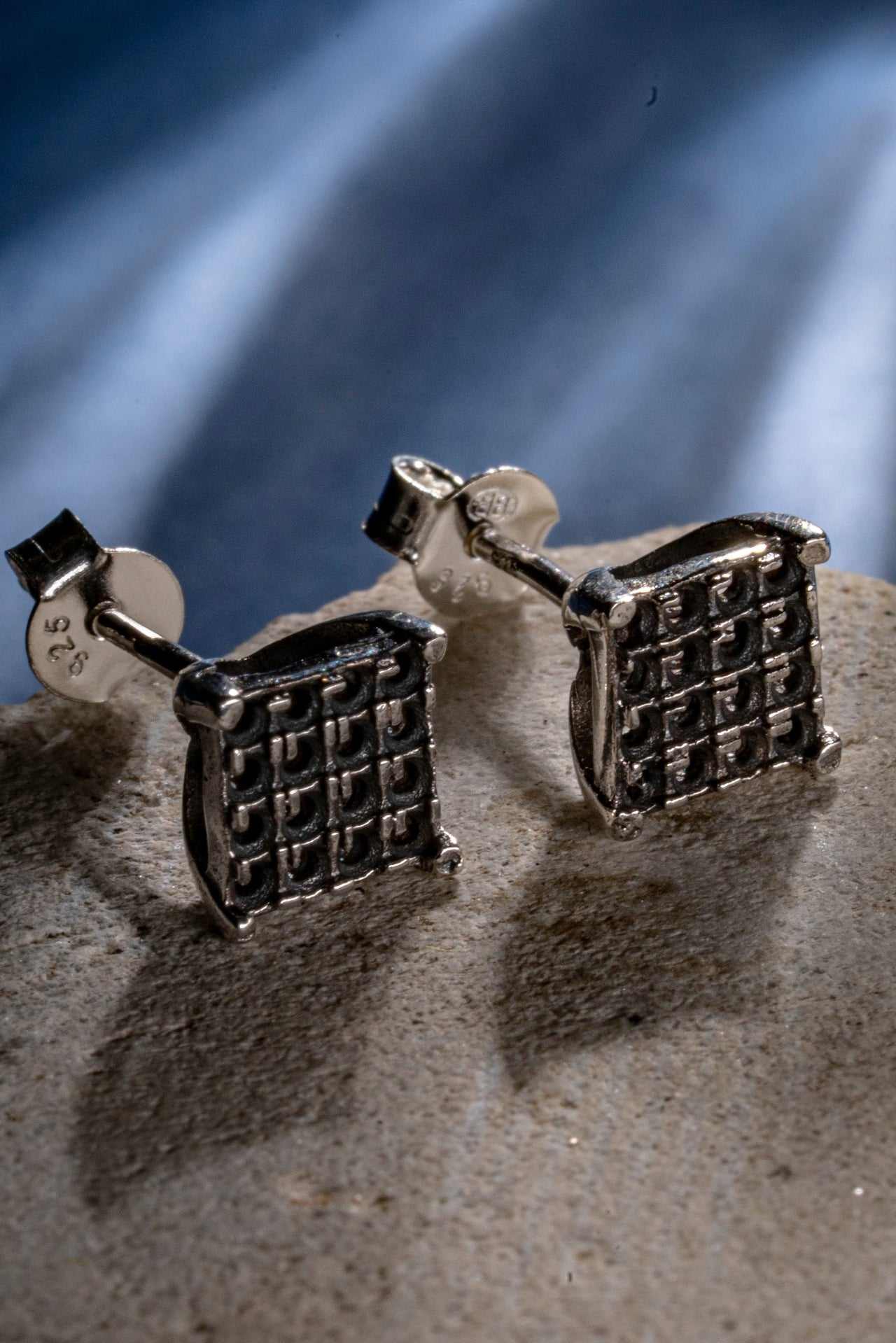 Square Code Silver Studs – Parman