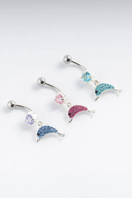 Oceana Dolphin Silver Belly Button Ring Parman