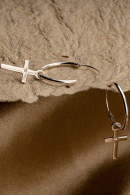 Cross Halo Silver Hoops