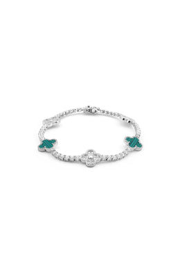 Green Light 925 Sterling Silver Clover Tennis Bracelet