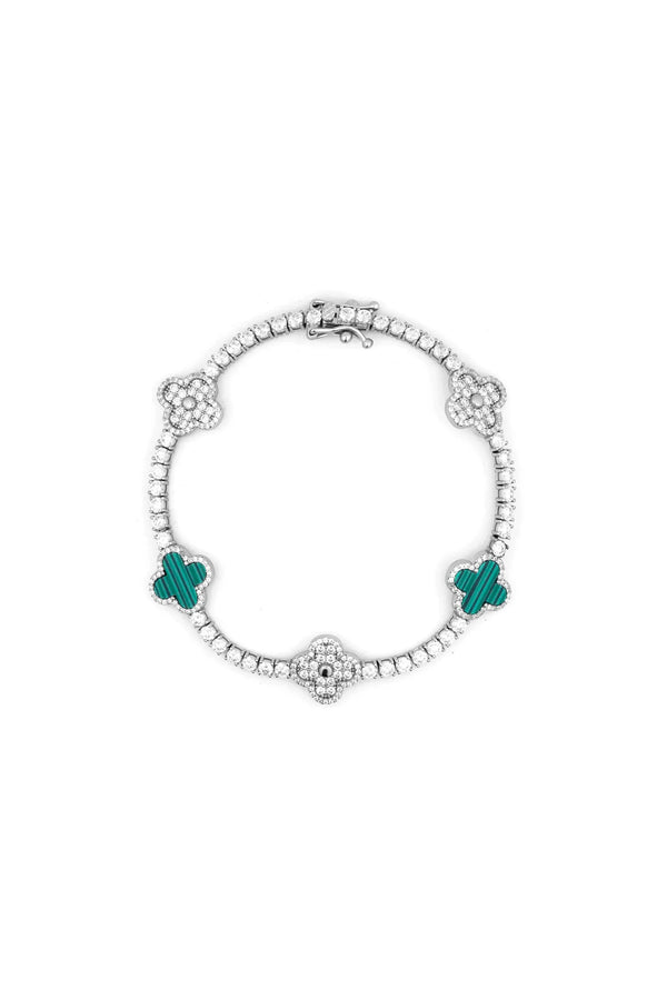 Green Light 925 Sterling Silver Clover Tennis Bracelet