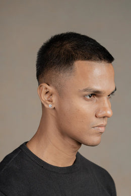 Pantheon White Stud Men’s Silver Earrings (Round) Parman