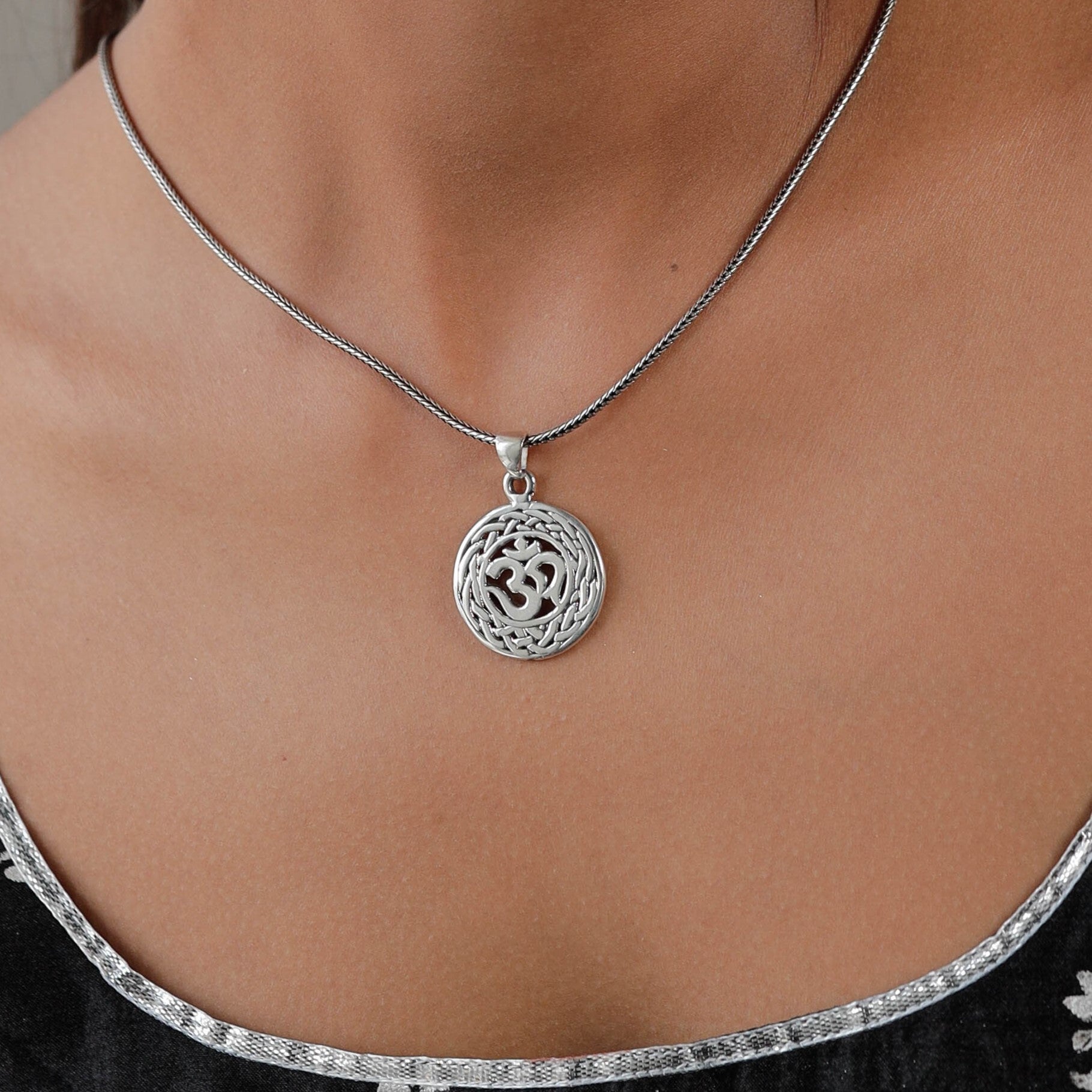 Sacred Om Ethnic Silver Pendant