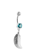 Selene Leaf Silver Belly Button Ring