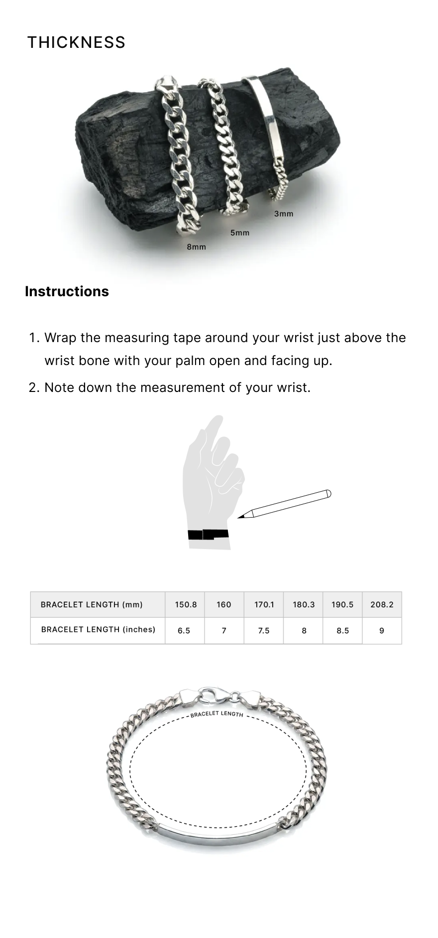 Bracelets size guide, With tape