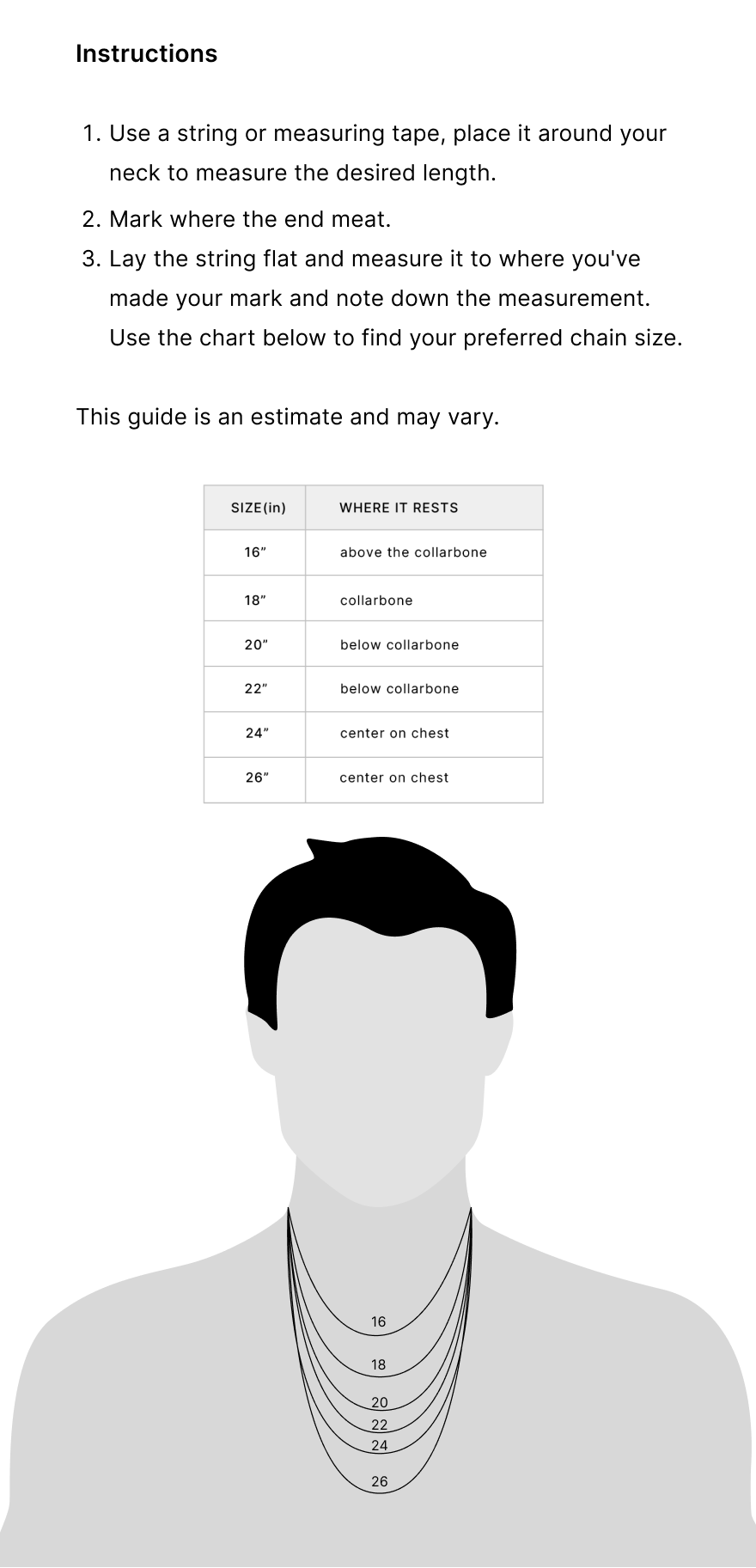 Chains size guide